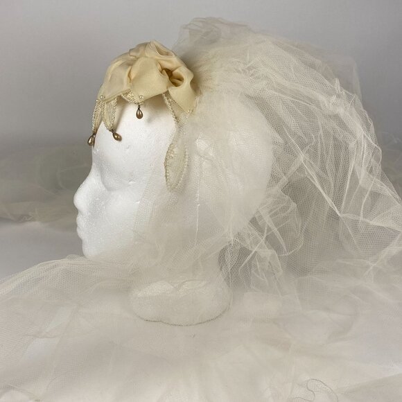 Vintage Miss Lillian Vogue Bridals Wedding Headpiece Tulle Faux Pearls Beaded